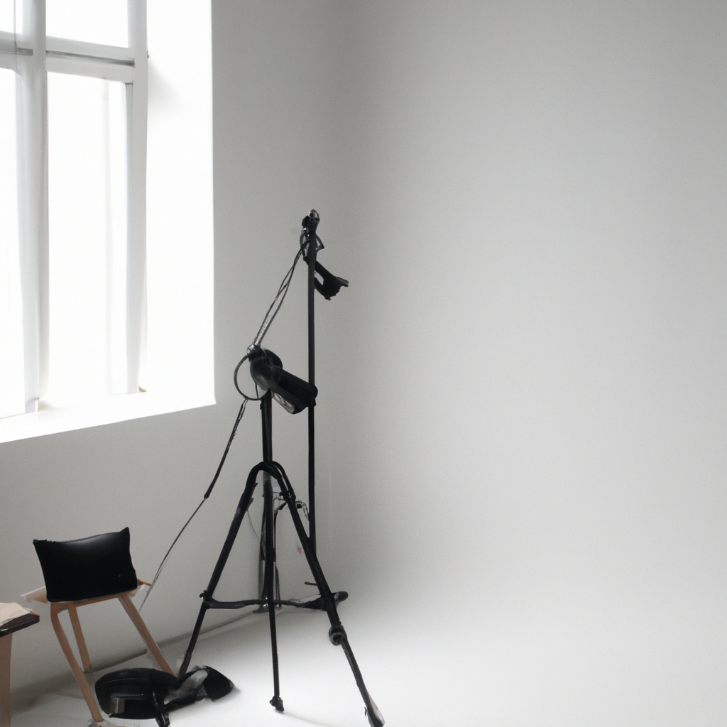 自然光の入る白いスタジオと撮影セット